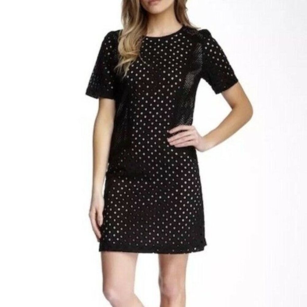 Trina Turk Marquise Circle Eyelet Black Short Sleeve Dot Sheath Mini Dress 4